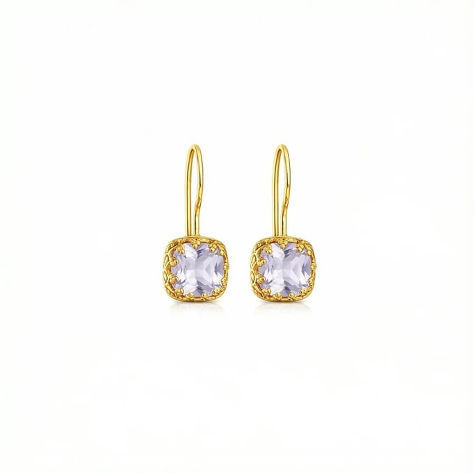 Petit Comité - Oorhangers Elodie - Amethist - 925 sterling zilver - 14k gold plated