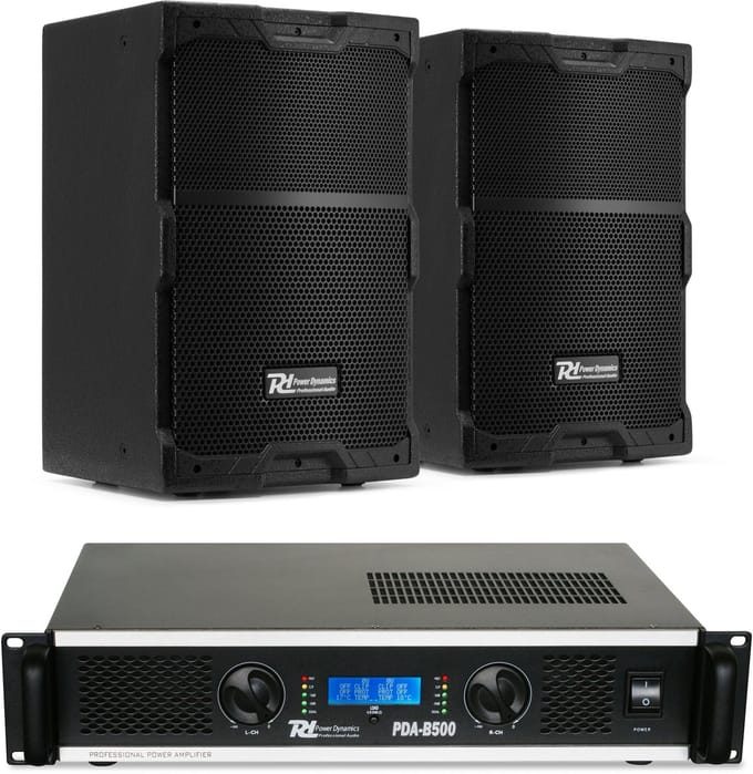 Power Dynamics PDY210 Passieve speakerset met versterker - Ideaal voor horeca - 10 inch - 800W