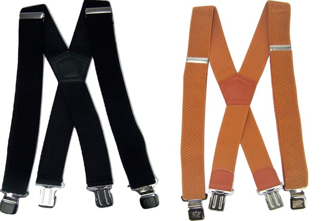 Zwarte en Camel 4 clip Bretels met stevige sterke brede stalen clips Duo Pack