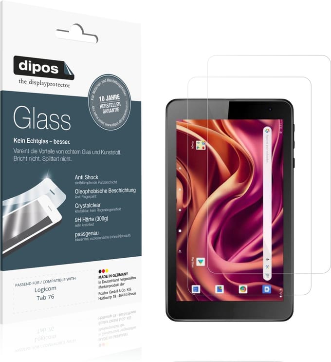 dipos – 2x Pantserfolie geschikt voor Logicom Tab 76 | 9H Screenprotector