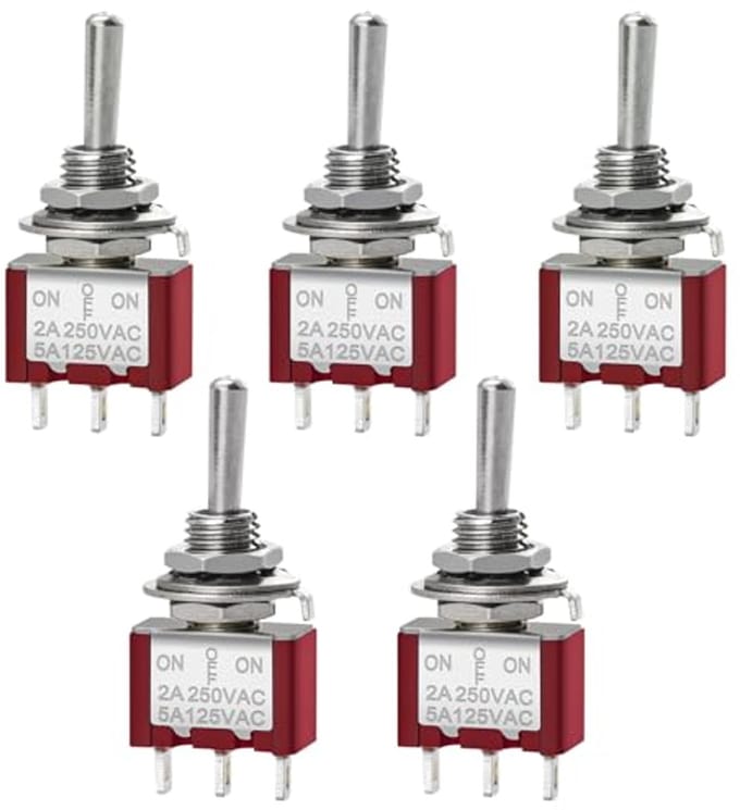 Miniatuur tuimelschakelaar AAN-UIT-AAN SPDT 3-pins set van 5