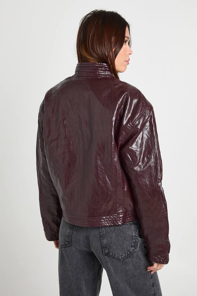 boohoo Dames Kunstleren Bomber | Burgundy | Maat: 10