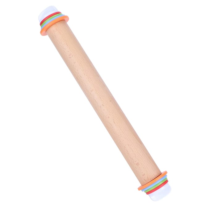 Verstelbare Beuken en PP Deegroller met Afneembare Ring voor Cake Eiertaart Keuken Bakkerij beige
