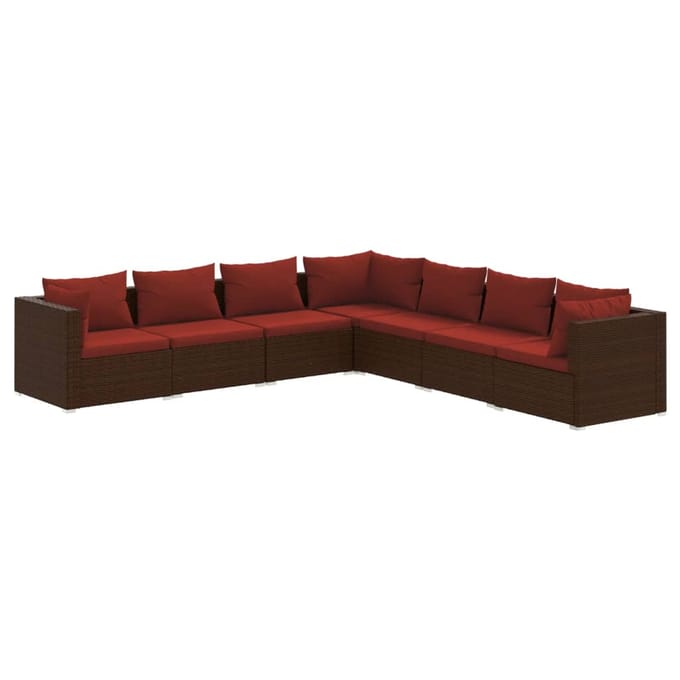 vidaXL - 7-delige - Loungeset - met - kussens - poly - rattan - bruin