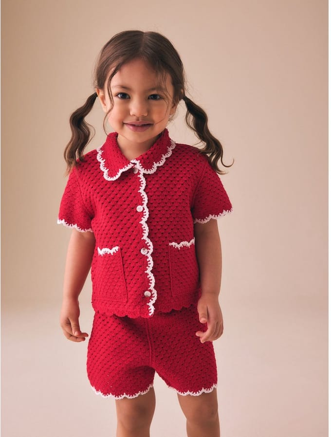 Next - Meisjes - Gehaakte set met geschulpte rand - Rood