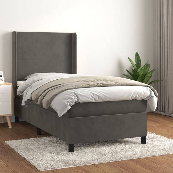 vidaXL - Boxspring - met - matras - fluweel - donkergrijs - 80x200 - cm