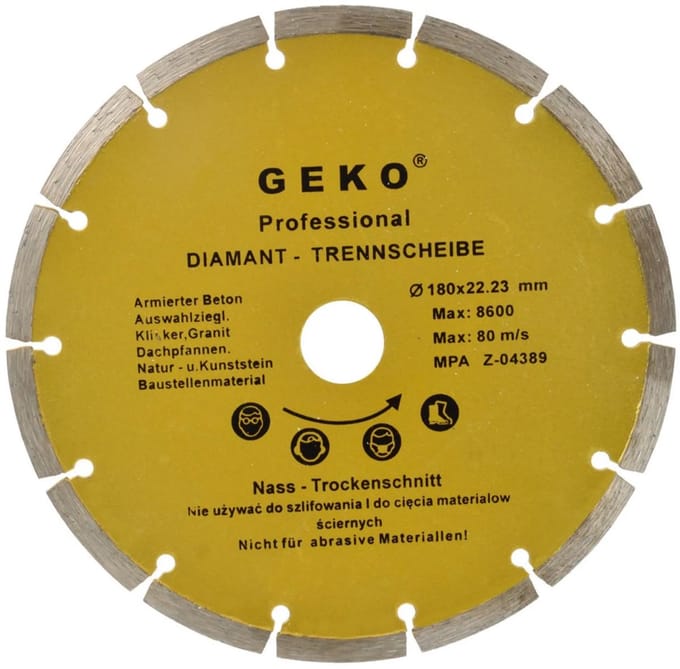 GEKO Diamantschijf - Gesegmenteerd - 180 mm - Voor steen en beton