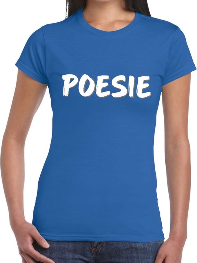 Blauw fun tekst t-shirt - Poesie - voor dames S