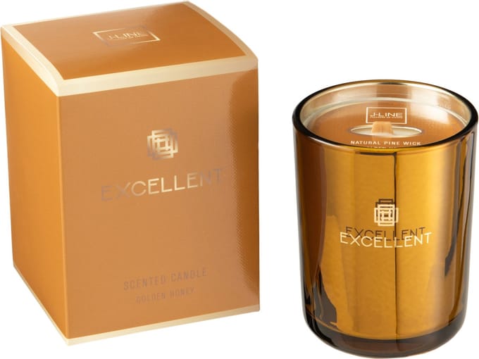 J-Line geurkaars Excellent - Golden Honey - glas - oker - small - 50U