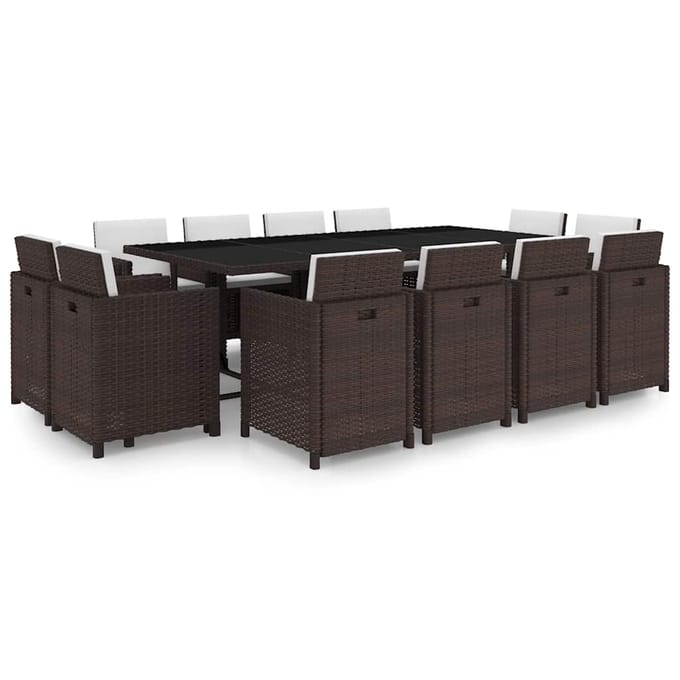 vidaXL - 13-delige - Tuinset - met - kussens - poly - rattan - bruin