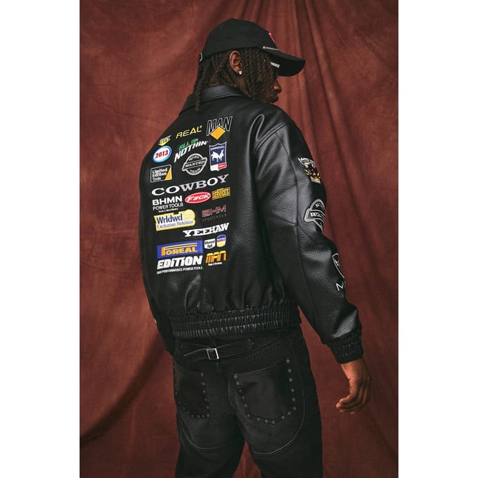 Boxy Fit PU Varsity Bomberjack Met Rodeo Applicatie Badge | Black | Size Medium