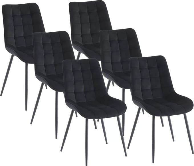 Vente-unique Set van 6 gestoffeerde stoelen - Fluweel en zwart metaal - Zwart - OLLUA