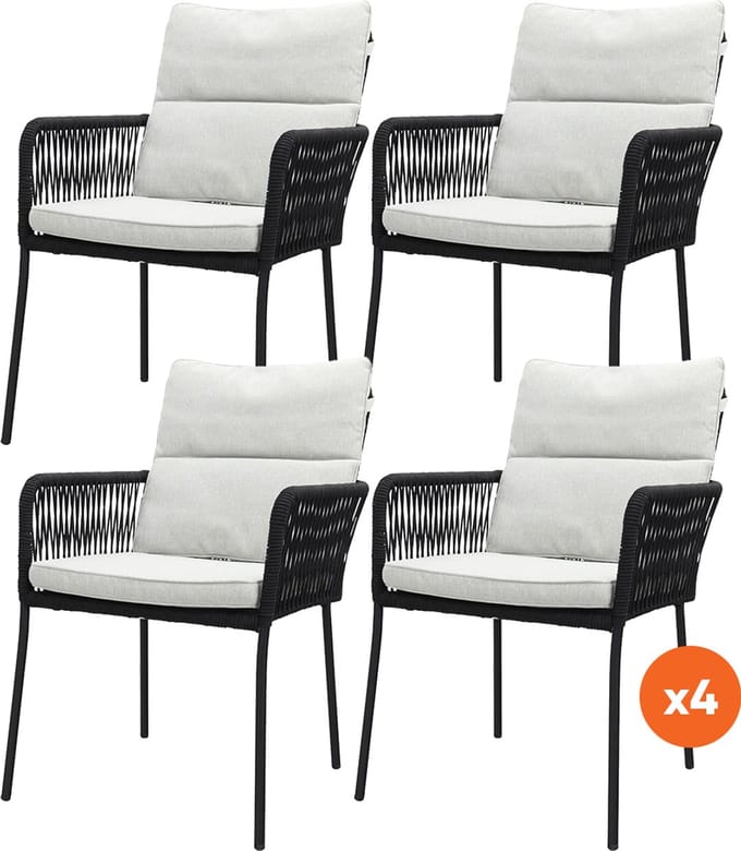 Set van 4 - Teresa dining tuinstoel Rope - Black
