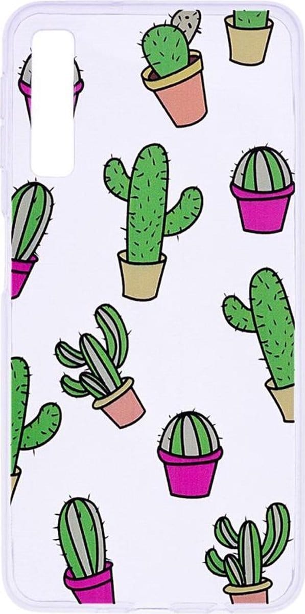 Shop4 - Geschikt voor Samsung Galaxy A7 (2018) Hoesje - Zachte Back Case Cactussen Transparant