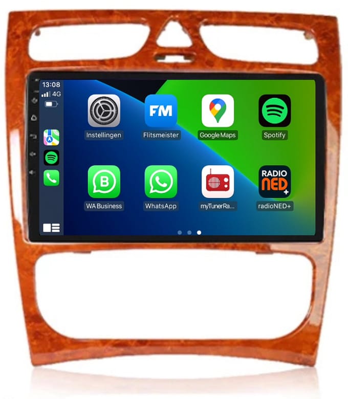 CarPlay autoradio geschikt voor Mercedes G-klasse | 2005 t/m 2011 | Android 13 | Draadloos Apple CarPlay & Android Auto | 2GB + 32GB | 8-Core processor | Davilon | 2025 model | Houtkleurig frame | Bluetooth & Wifi