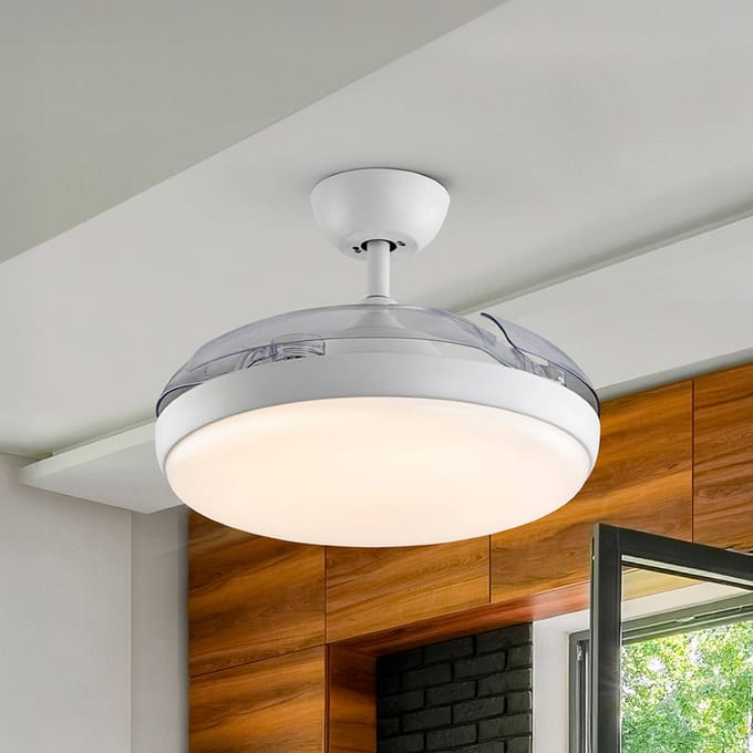 Schuller Valencia LED plafondventilator Venturi wit/transparant DC, Ø 106 cm stil