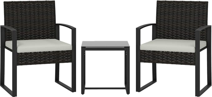 Outsunny Leisure Coffee Set-Staal, PE-Rattan-55L x 58B x 76H cm-Crème