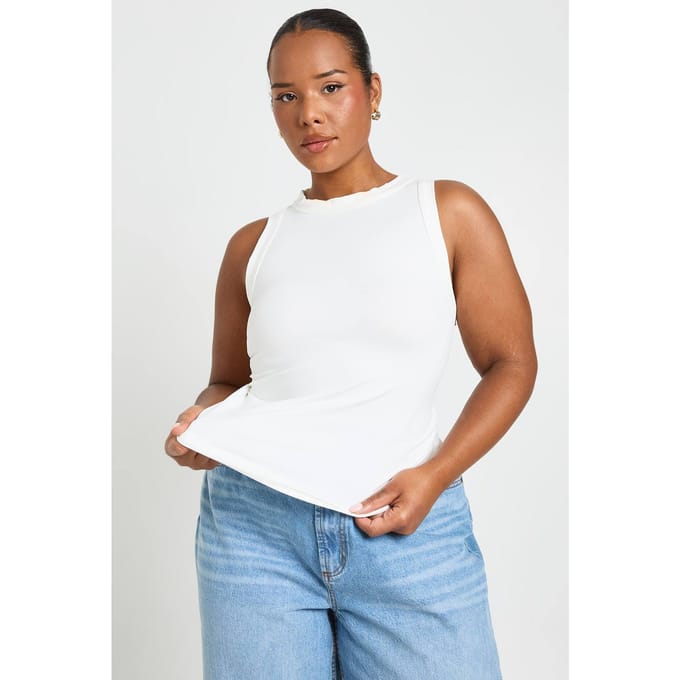 boohoo Dames Plus Super Zacht Racer Hemdje | Wit | Maat: 46