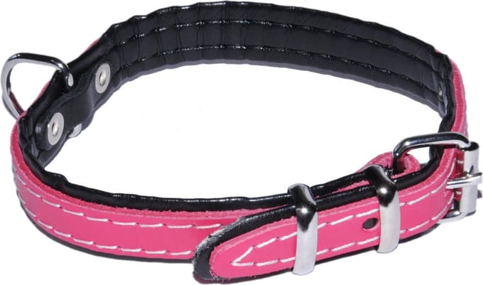 Roze leren hondenhalsband 16mm/40cm DINO