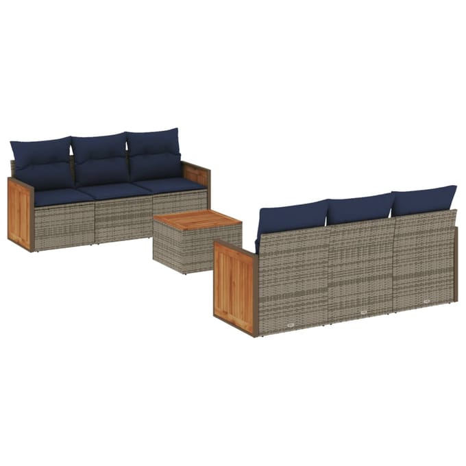 vidaXL - 7-delige - tuinbankset - met - kussens, - grijs - polyrotan