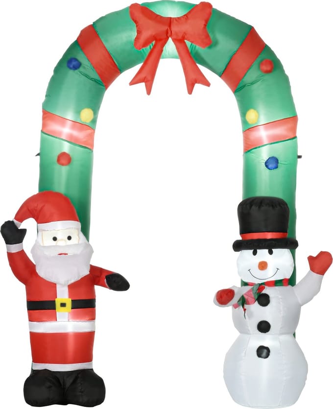 HOMCOM Opblaasbare kerstboog Polyester 198L x 80B x 245H cm Meerkleurig