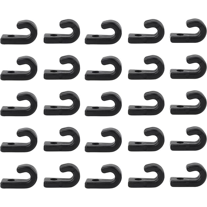 Lot de 25 crochets d'arrimage en nylon noir pour kayak, corde élastique, canoë, bateau, accessoire black