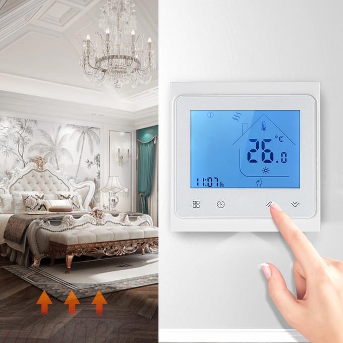 16A programmeerbare elektrische vloerverwarming thermostaat temperatuurregelaar touchscreen LCD met wit