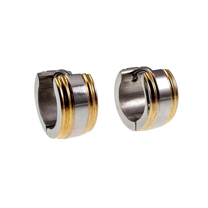 Oorringen met Golfdesign, Brede Oorbellen Bicolor RVS, Unisex - ∅13mm x 7mm