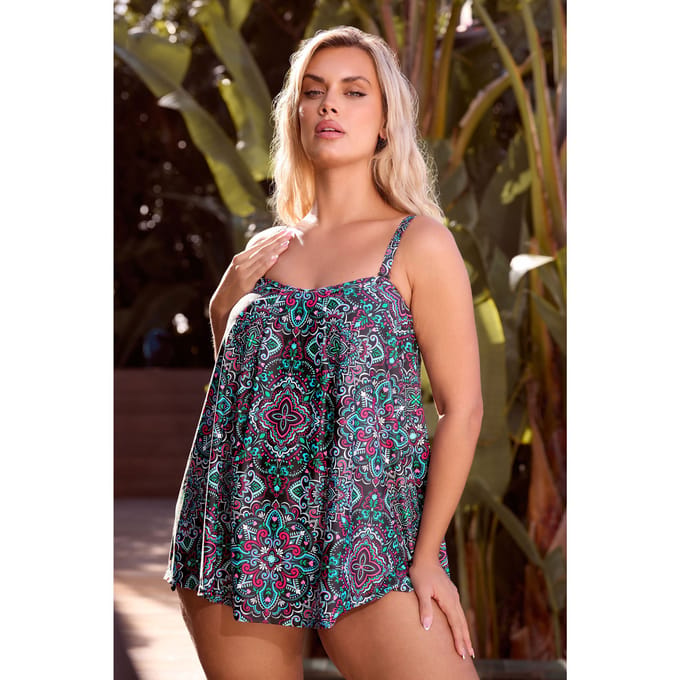 Yours Zwarte Geplooide Tankinitop Met Azteekse Print Size 44