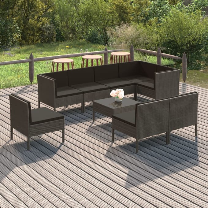 vidaXL - 9-delige - Loungeset - met - kussens - poly - rattan - grijs