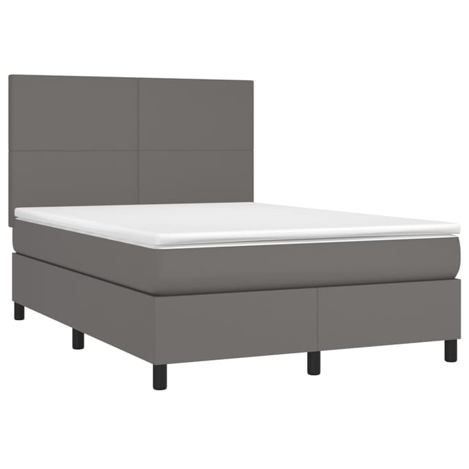 vidaXL - Boxspring - met - matras - en - LED - kunstleer - grijs - 140x200 - cm
