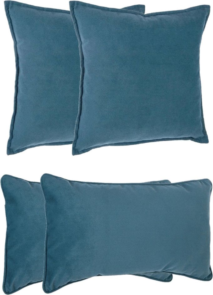 Atmosphera Bank/sierkussens Sophia - set 4x - Blauw - polyester - met rits - In 2 formaten