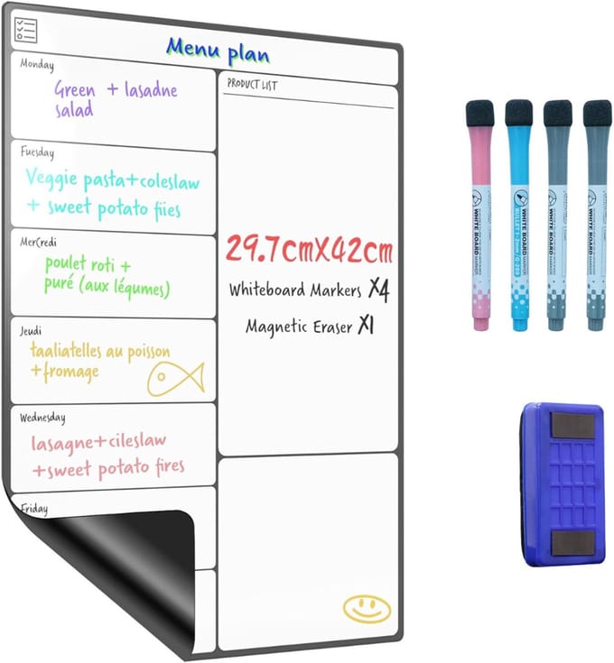 Octav8® Whiteboard Weekplanner - Magnetische Planner - Planbord - Weekly Planner for Tasks, Groceries and Meal Planning - Dry Erasable with 4 Pens and Eraser