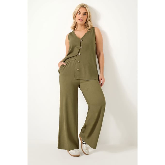 Yours Kakigroene Getextureerde Broek Met Elastische Tailleband Size 42
