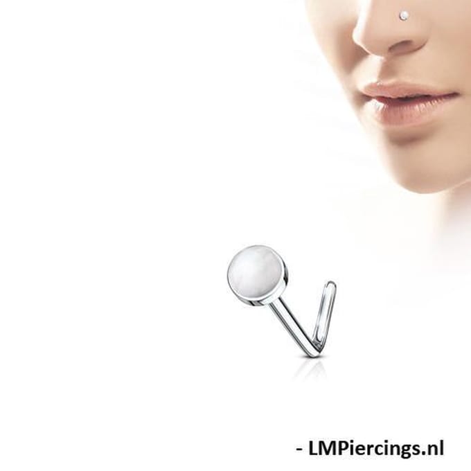 Neuspiercing L-bend natuursteen 0.8x6x3 - roze quarts - LMPiercings