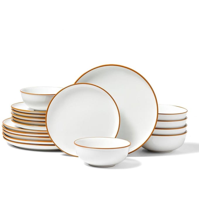 Ensemble de vaisselle 18 pièces Assiettes et bols en céramique Service pour 6 Blanc