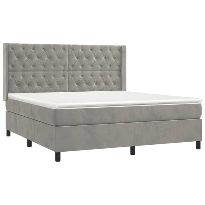 vidaXL - Boxspring - met - matras - fluweel - lichtgrijs - 160x200 - cm