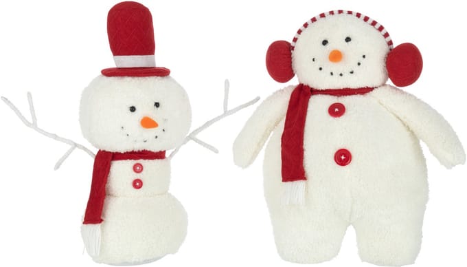 J-Line figuur Sneeuwman Sjaal - textiel - wit/rood - large - 2 stuks
