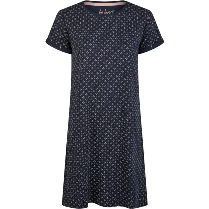 By Louise Essential Dames Nachthemd Korte Mouw AOP Blauw - Maat M