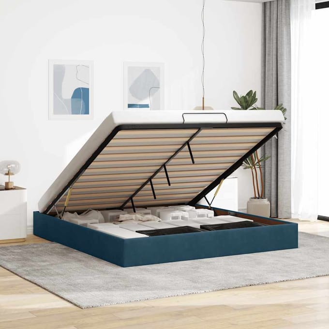 vidaXL - Ottoman - bedframe - zonder - matras - 160x200 - cm - fluweel - donkerblauw
