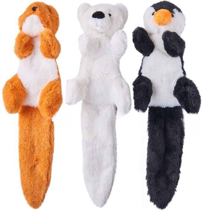 Famanu – Pluche hondenspeelgoed zonder vulling – Met pieper en knisperpapier – Set van 3