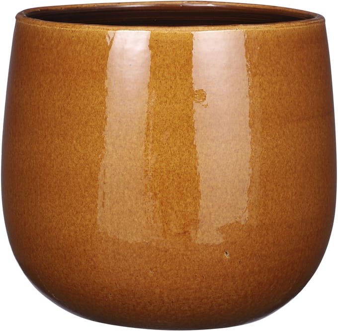 Mica Decorations Plantenpot/bloempot - keramiek - okergeel glans/spotted- D29/H25 cm