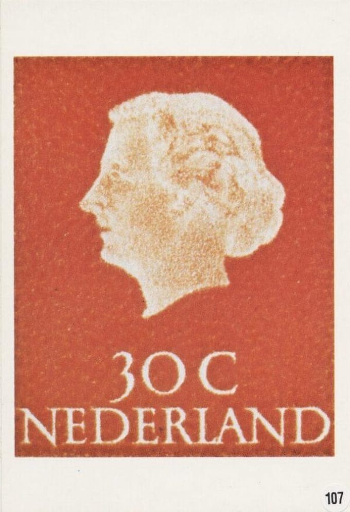 Briefkaart met afbeelding koningin Juliana postzegel
