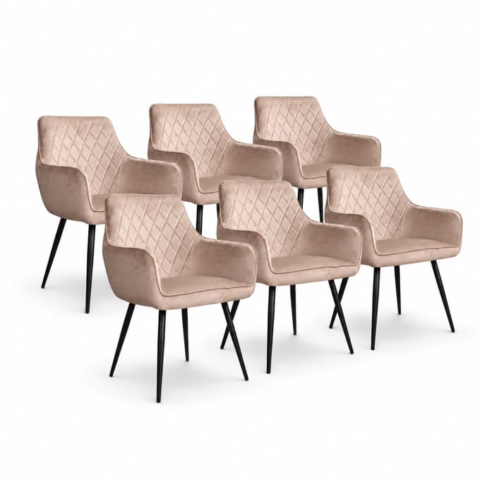 DS4U® - Ravi eetkamerstoel - Set van 6 - Champagne - Velvet - Met armleuning