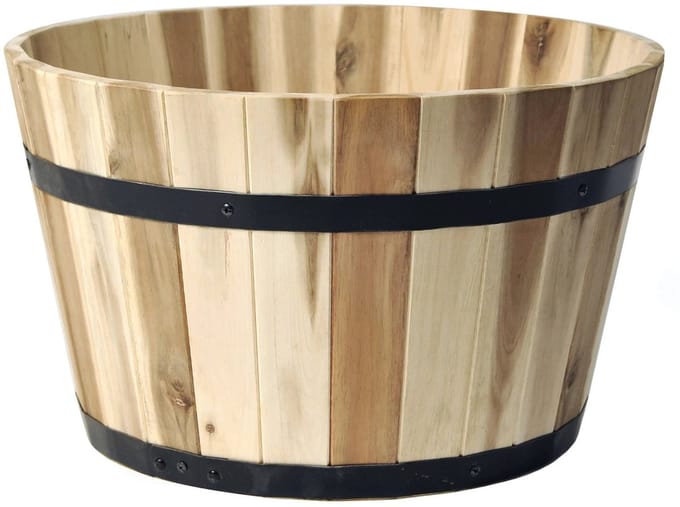 Mega Collections Plantenbak/bloempot - Low Barrel - hout - bruin - D40 x H24 cm