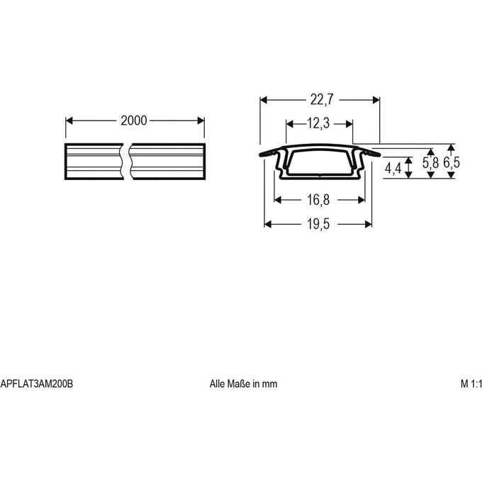 EVN APFLAT3 alu-profiel, 200cm T-profiel, zwart