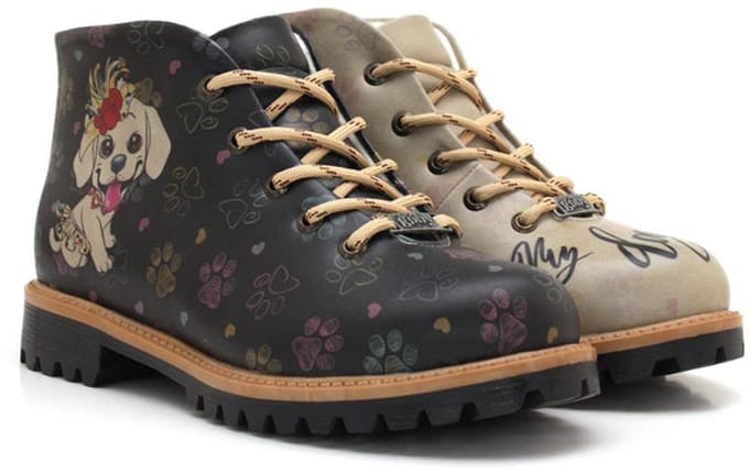 Goby Dames Veterboots – Hondenillustratie – Robuuste Zool – Handgemaakt – Premium Kwaliteit – Maat 39