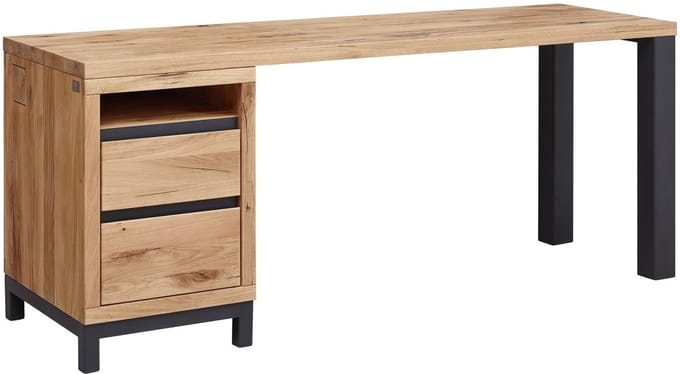 MASSIVMOEBEL24.DE bureau wilde eik blank massief hout 220 cm (BxTxH) geolied VILLANDERS #142 gemonteerd volledig massief