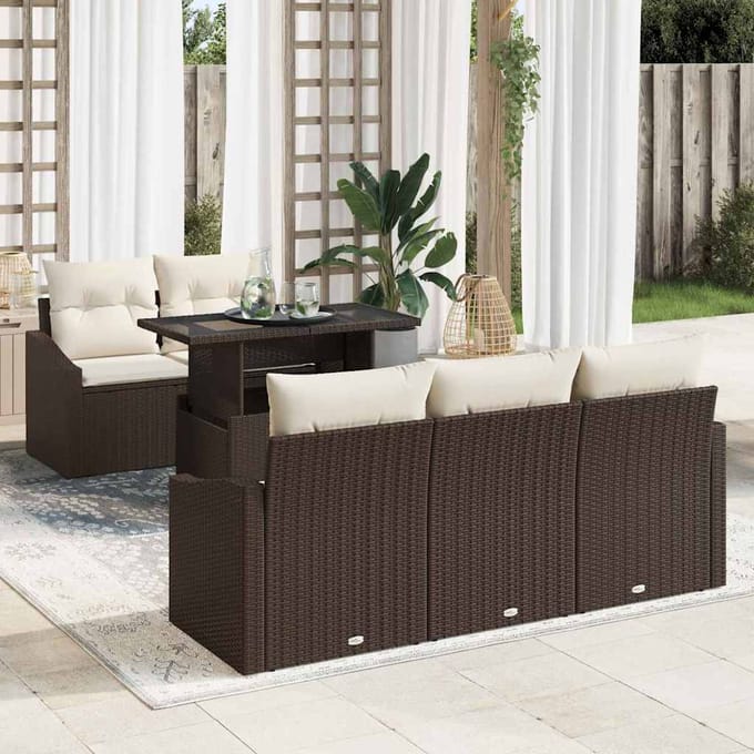vidaXL - Tuinbank - Set - 6 - st - Bruin - en - Crème - poly - rattan