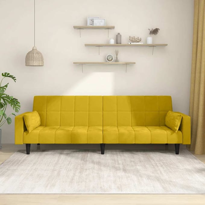 vidaXL - Slaapbank - 2-zits - met - 2 - kussens - fluweel - geel